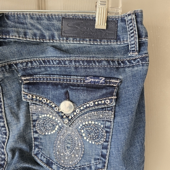 Seven7 Jeans Women Sz 8 Blue Medium Wash Denim Slim Bootcut Studed 34x33 New - Picture 13 of 15
